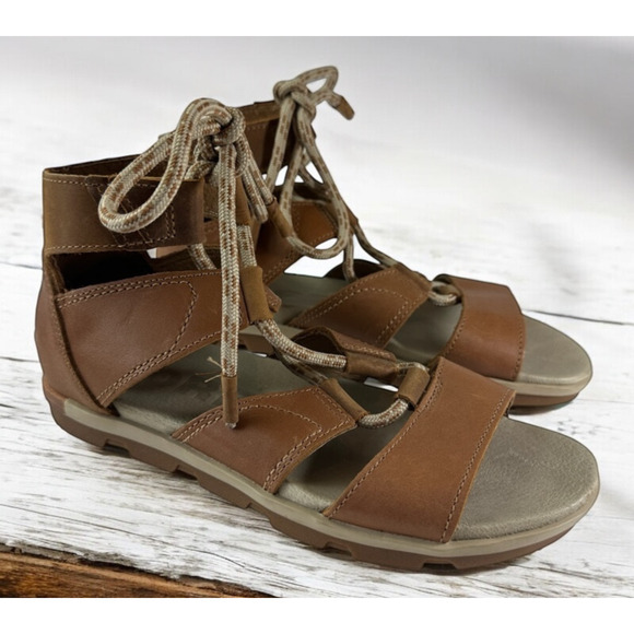 Sorel Shoes - Sorel Torpeda II Lace Up Gladiator Sandals Camel Brown Strappy Leather Size 9